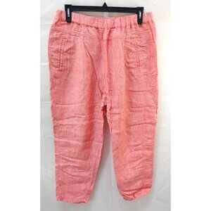 Anthropolgie Womens Linen Pants Large Pink Stretch Waist Cropped High Waist